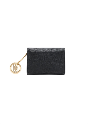 Grained bou gold card holder with flap Sort A7304 Ganni 